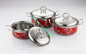 Το ευνοϊκό για το περιβάλλον ανοξείδωτο Cookware θέτει το ανθεκτικό κόκκινο δοχείο με το καπάκι μετάλλων
