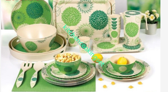 Πράσινο Dinnerware μπαμπού χρώματος καθορισμένο στεγανοποιεί μη - μυρωδιά BPA ελεύθερο Eco φιλικό