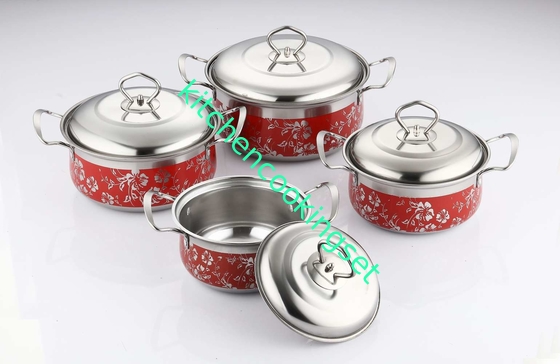Το ευνοϊκό για το περιβάλλον ανοξείδωτο Cookware θέτει το ανθεκτικό κόκκινο δοχείο με το καπάκι μετάλλων