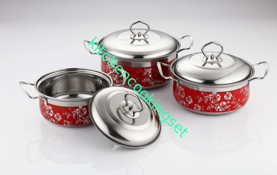 Το ευνοϊκό για το περιβάλλον ανοξείδωτο Cookware θέτει το ανθεκτικό κόκκινο δοχείο με το καπάκι μετάλλων